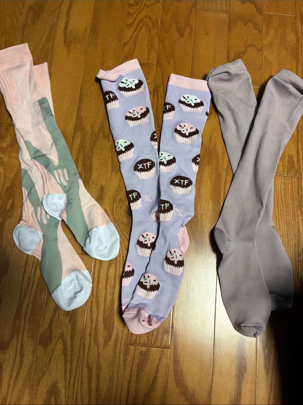 Women’s Knee-High Socks - Pastel Pink, Lavender & Gray Pack
